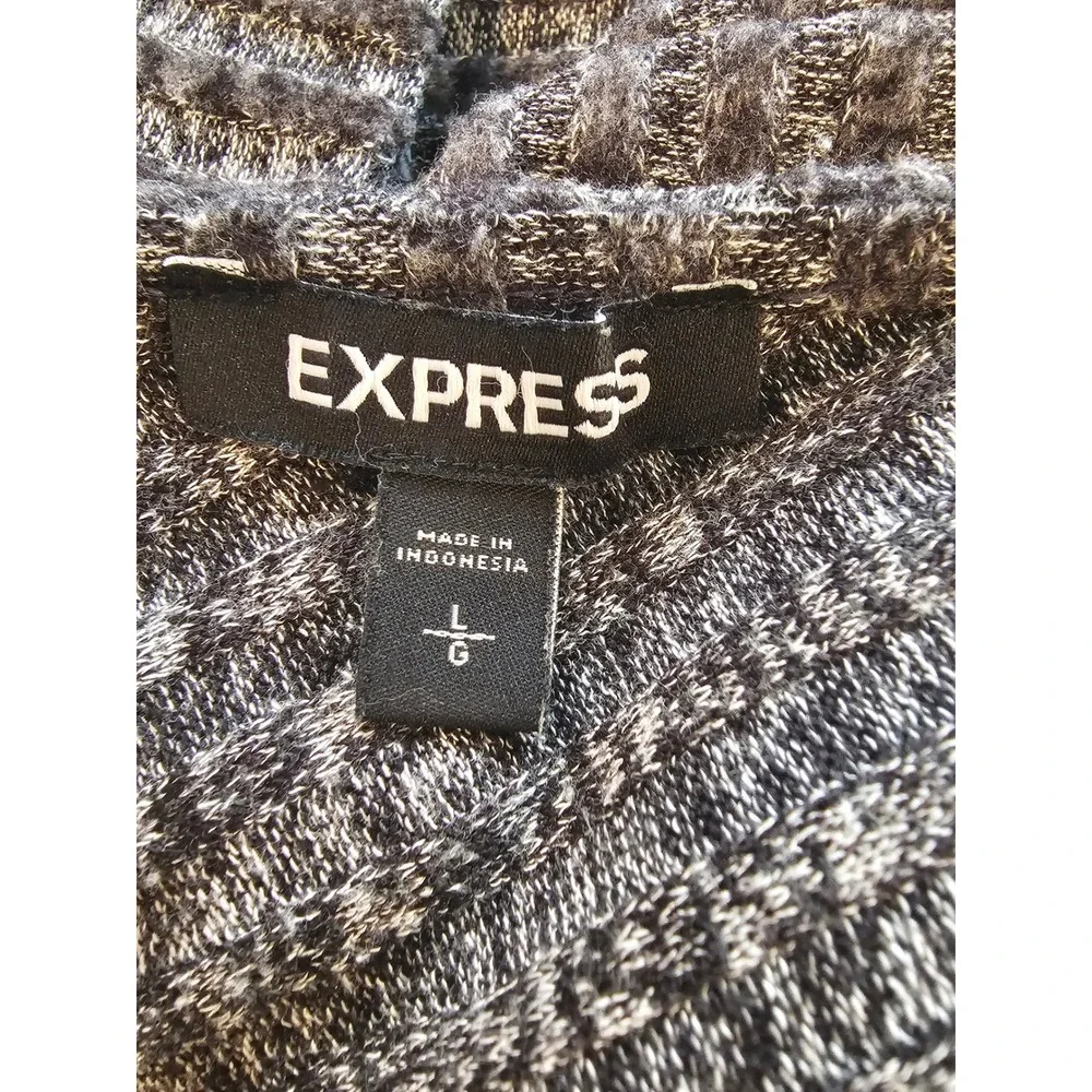 Womens szL EXPRESS Gray Textured Ribbed Deep V Neck Long Sleeve Sweater Top Fall